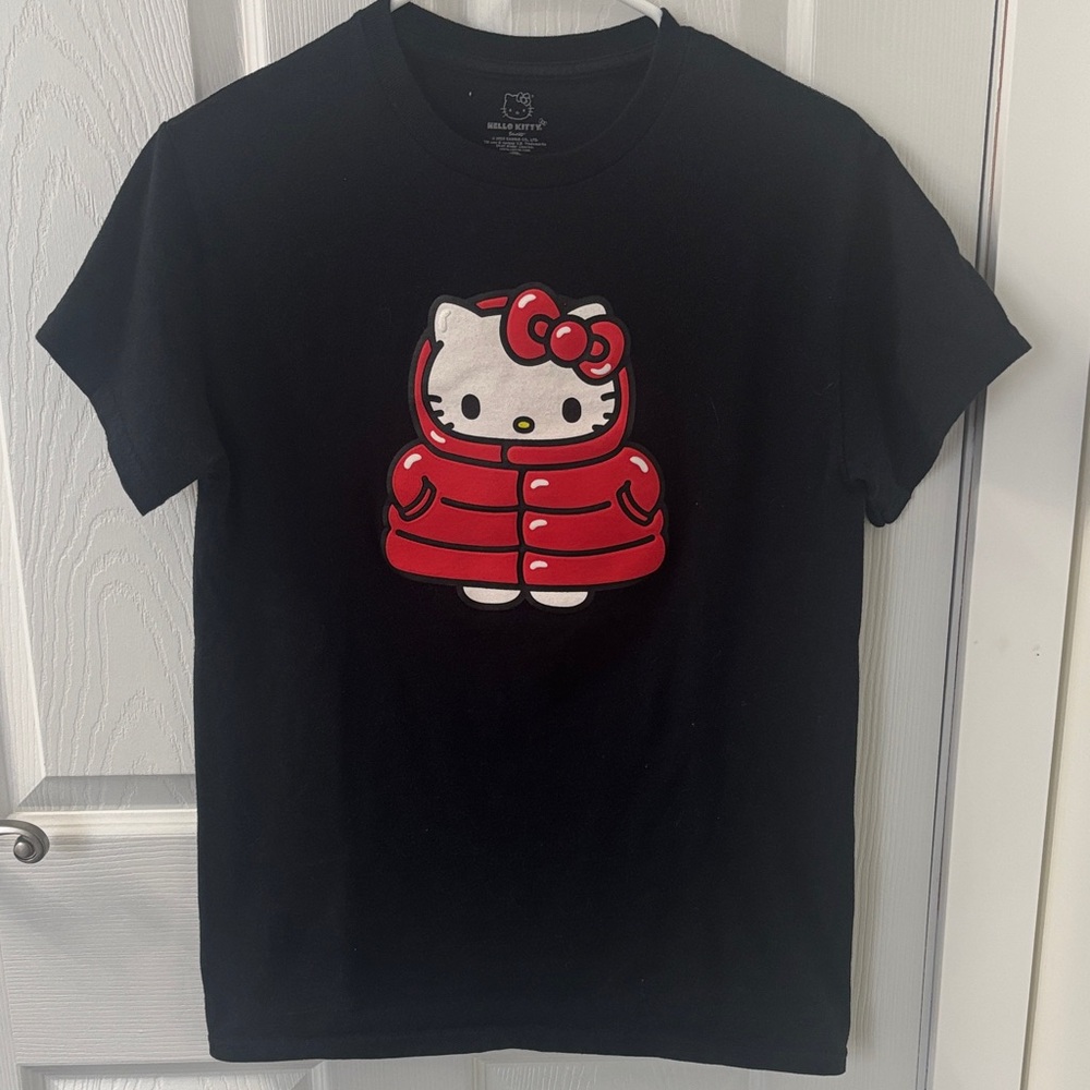 Hello Kitty Black Tee with Red Puffer Graphic
